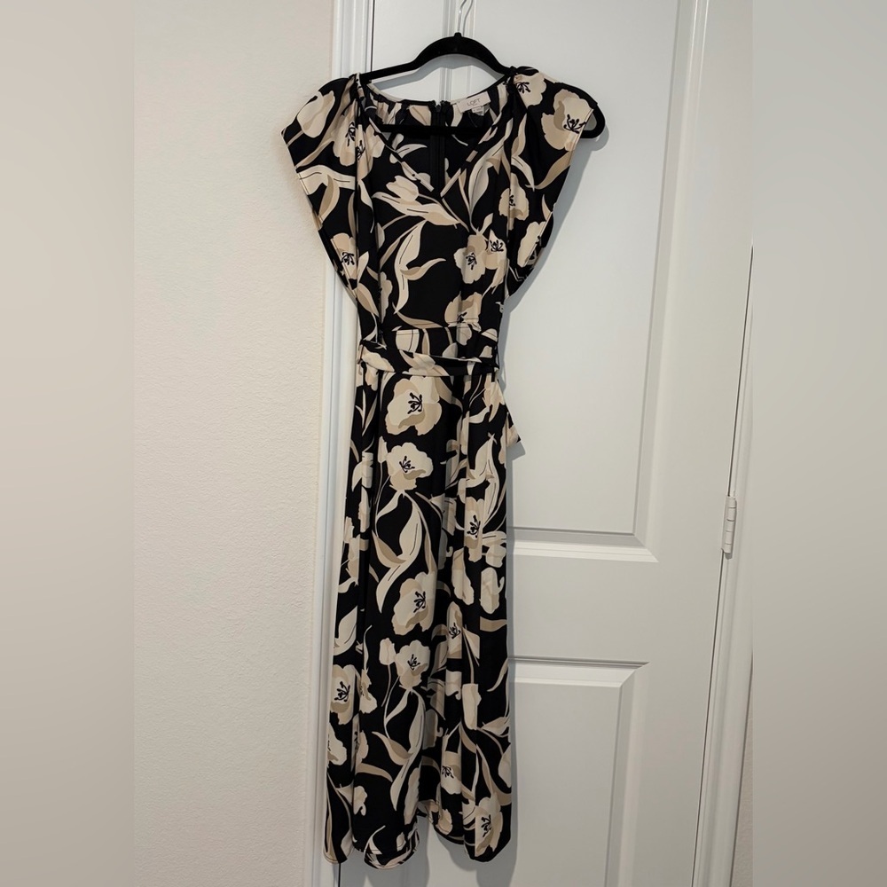 LOFT Black and Cream Floral Maxi Dress